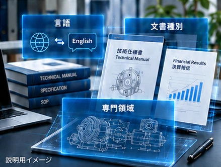 言語・文書種別・専門領域を定めるT-ODDの説明用イメージ