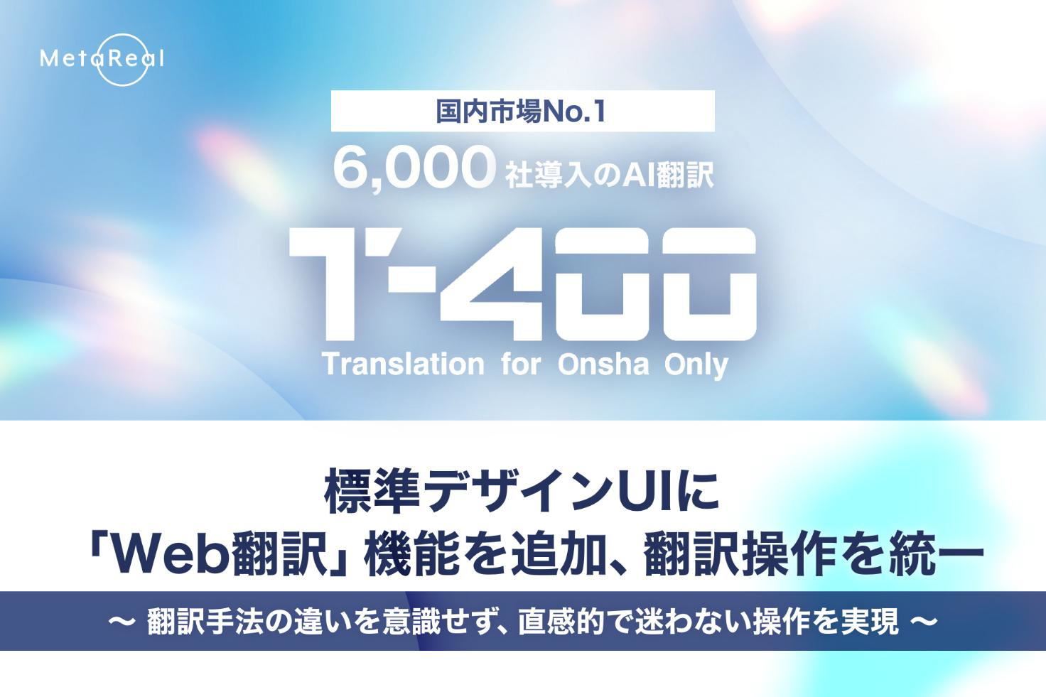 高精度産業翻訳AI「T-4OO」アップデートのお知らせ】 標準デザインUIに 